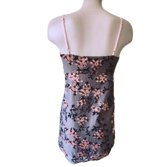 Whimsygoth Charcoal Moody Floral Burnout Sheer Mini Dress Medium - Picture 5 of 16